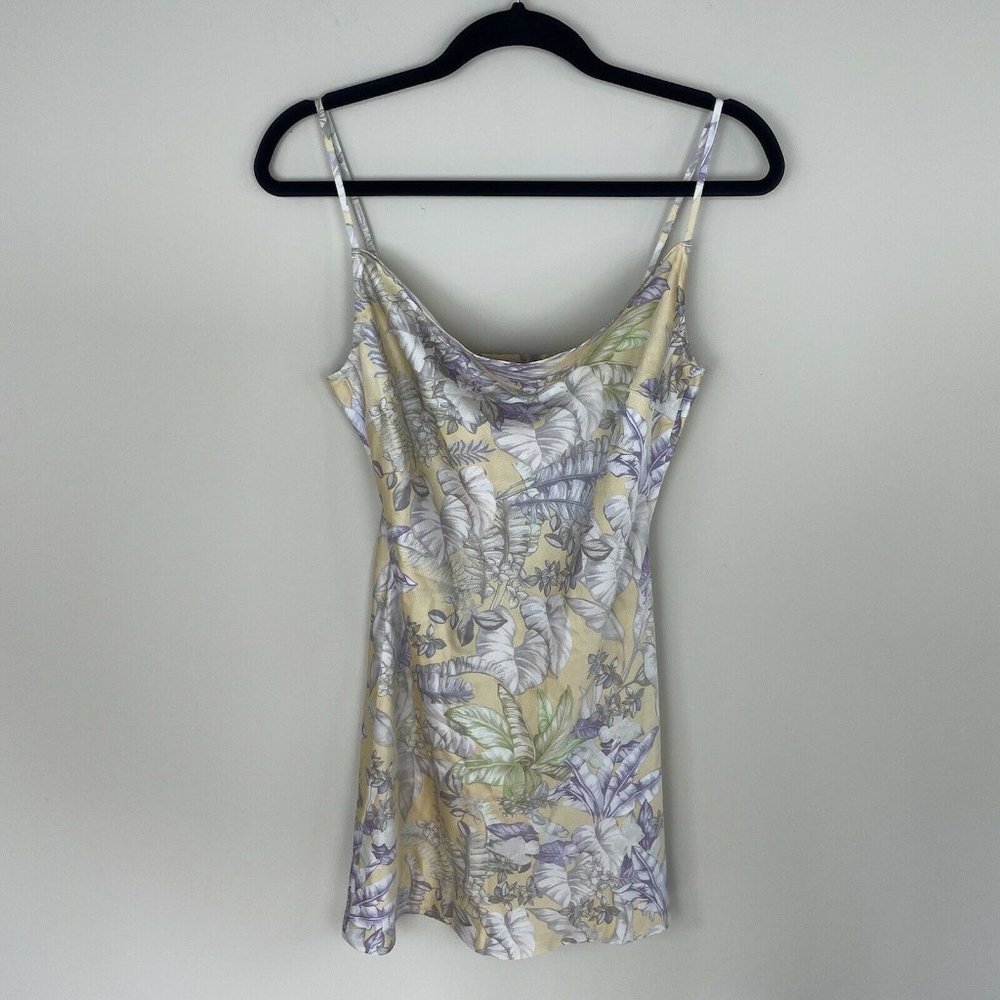 Lulus Sultry Summers Yellow Tropical Satin Dress - Picture 2 of 7